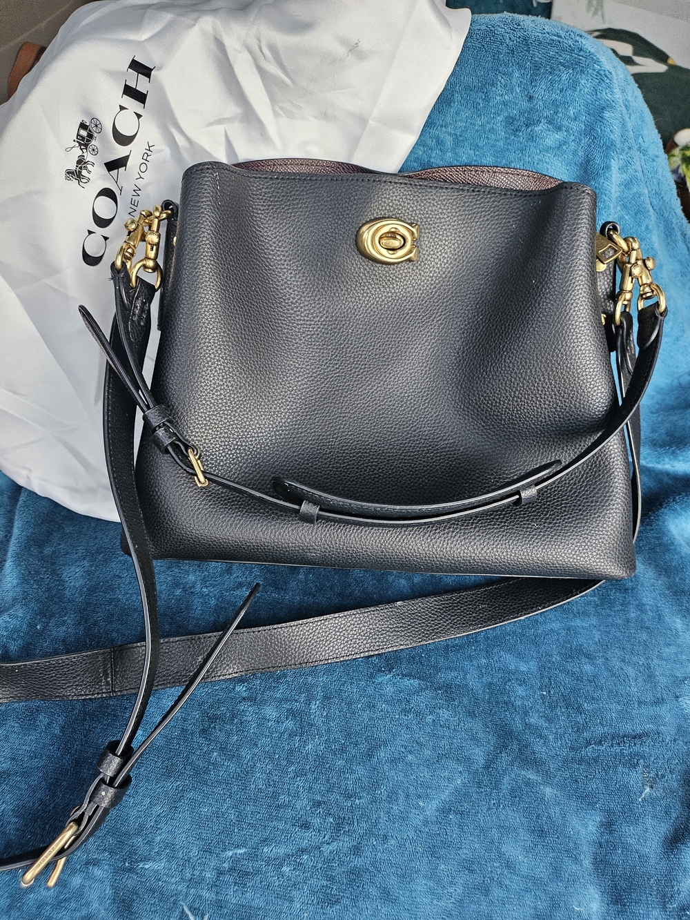Coach Black Pebbled Leather Shoulder Bag with Gold Turnlock